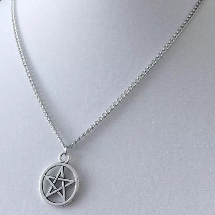 μενταγιόν πεντάλφα pentacle pendant necklace unisex silver metal – mypiercing.gr