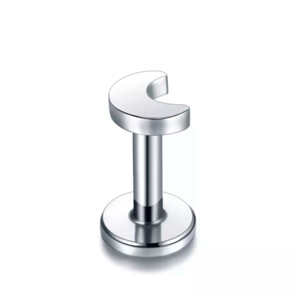 Ασημί labret με επίπεδη πλάτη και μικρό μεταλλικό μισοφέγγαρο