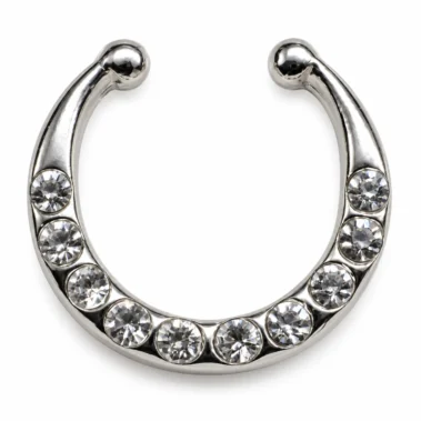 Ασημί fake septum με δέκα στρογγυλά διάφανα ζιργκόν 10 mm