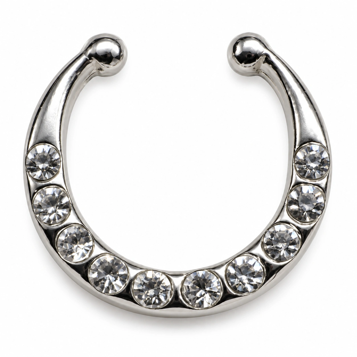 Ασημί fake septum με δέκα στρογγυλά διάφανα ζιργκόν 10 mm — SKU 433 Ασημί fake septum με δέκα στρογγυλά διάφανα ζιργκόν 10 mm — SKU 433